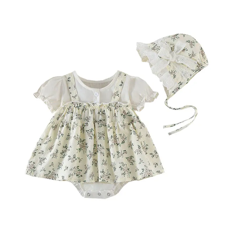 

Fashion floral Baby Infant Girls Rompers+hat Toddler Girls summer clothes Kids Rompers Baby Onesie clothes