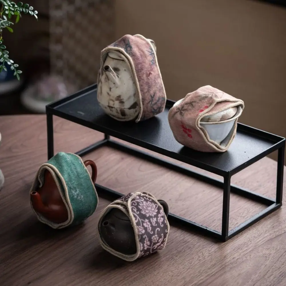Fashion Suede Tea Set Protective Cover Anti-Drop Chinese Style Teapot Cover Cloth Bump-proof Tea Accessories Tea Ceremony