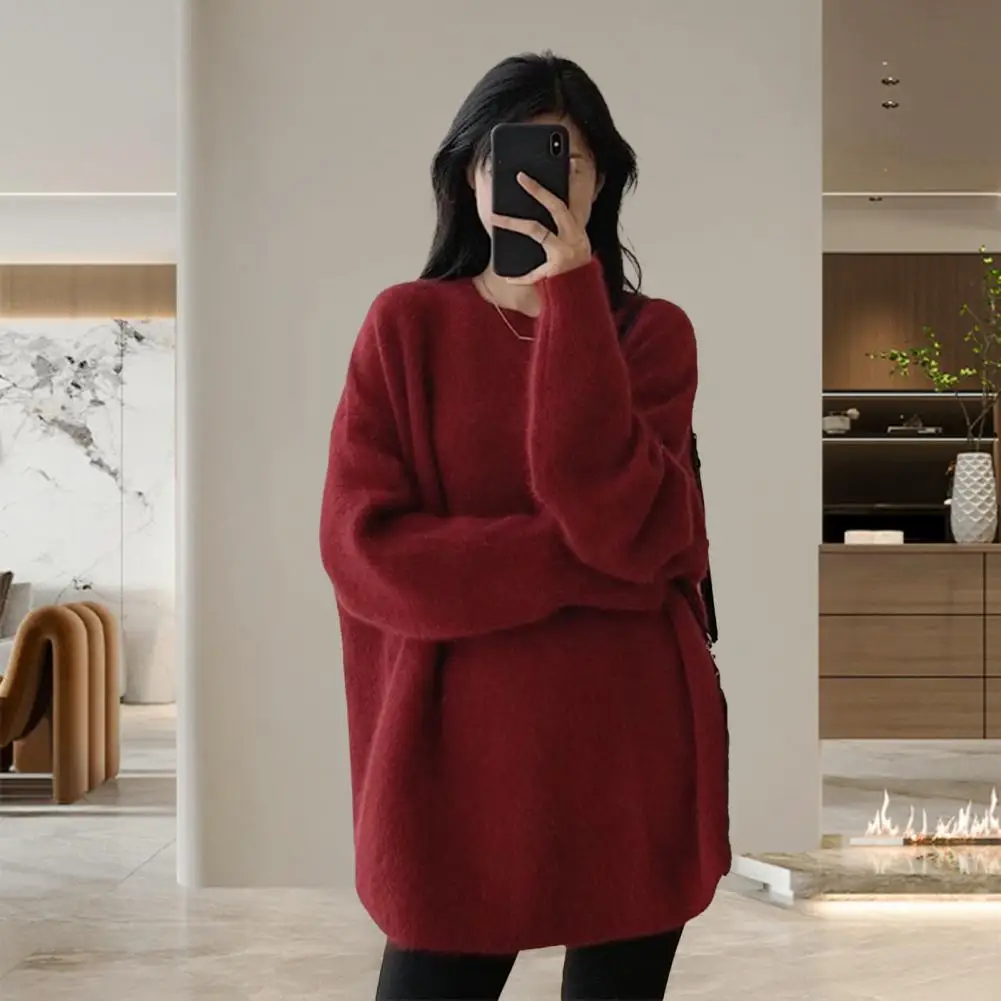 

Women Knitted Sweater Fall Winter O NeckLoose Fit Warm Knitwear Casual Oversized Ladies Female Pullover Top Sweatshirt