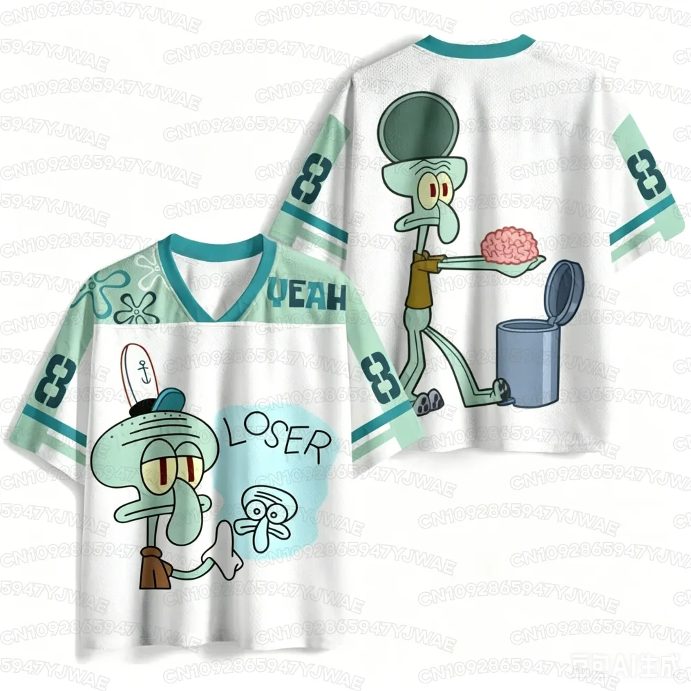 2026 Sommer Herren- und Damen-Kurzarm-T-Shirt mit Thaddäus-Cartoon-Print, schnelltrocknend, V-Ausschnitt, lässiges T-Shirt-Oberteil