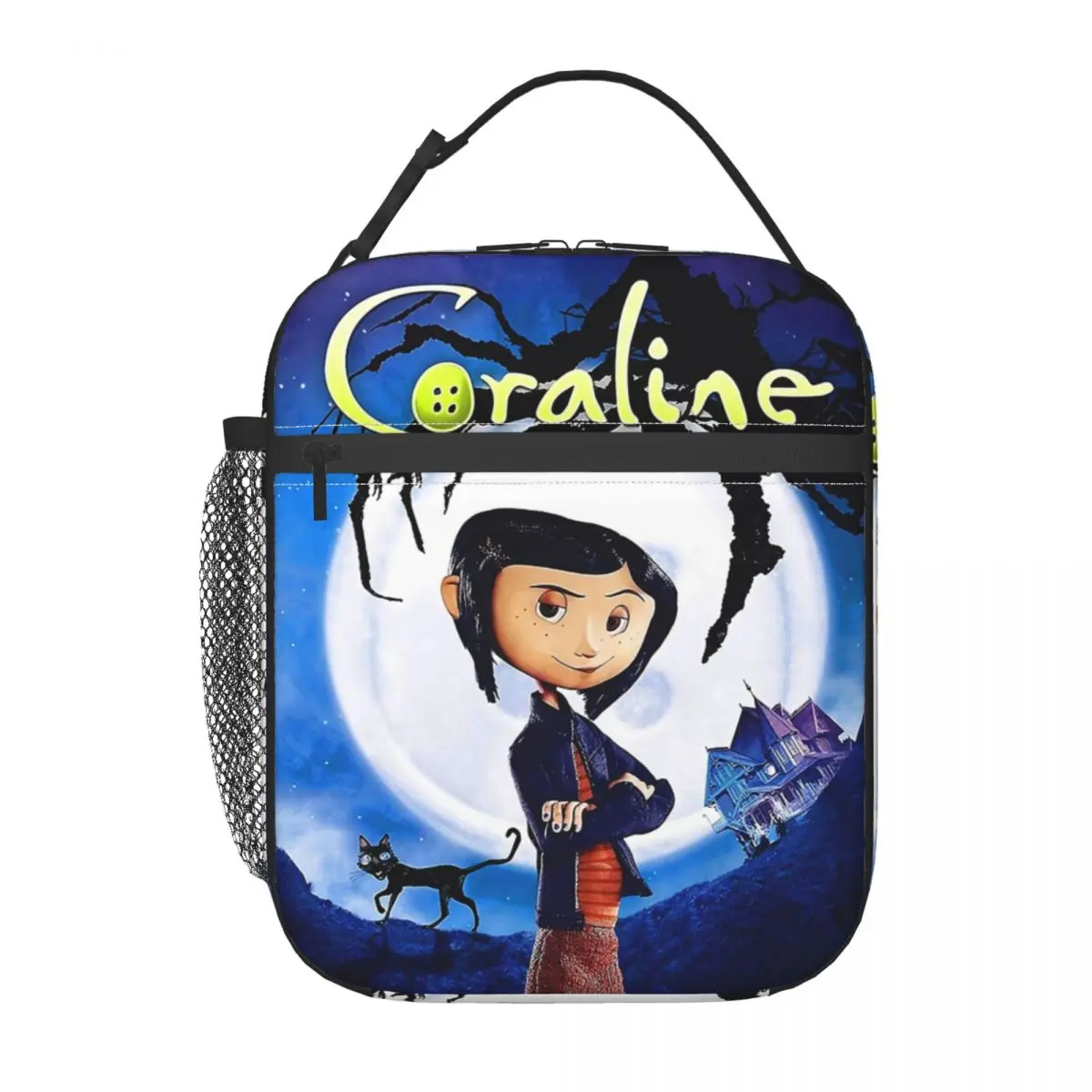 Custom Halloween Coraline Horror Movie Insulated Lunch Bag for Camping Food Waterproof Cooler Thermal Bento Box Women Children