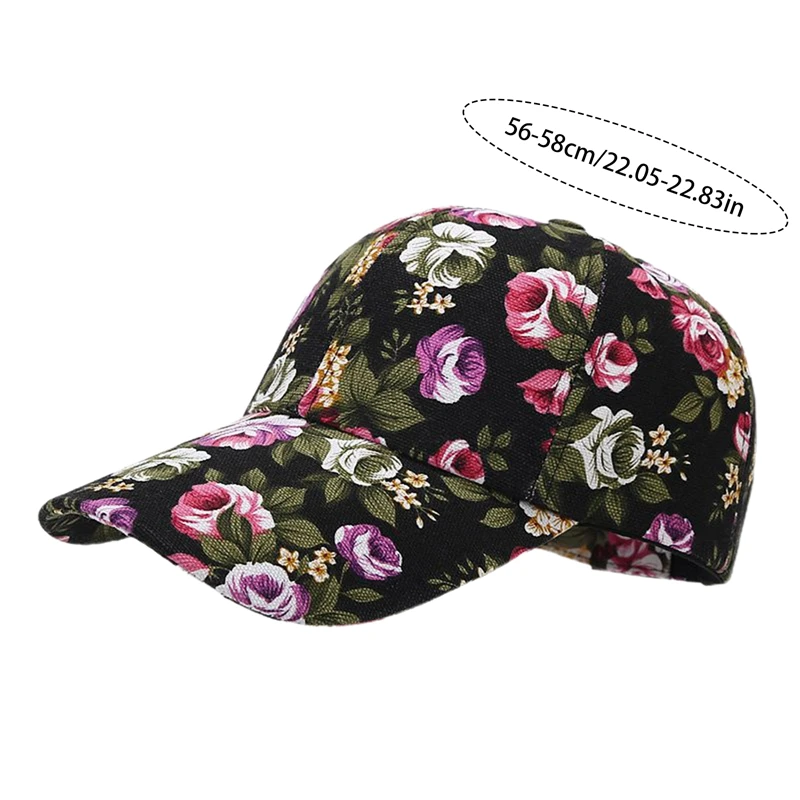 Women\'s Floral Print Flower Baseball Caps Ladies New Shade Couple Hats Outdoor Stretch Flowers Leaves Summer Canvas Baseball Cap