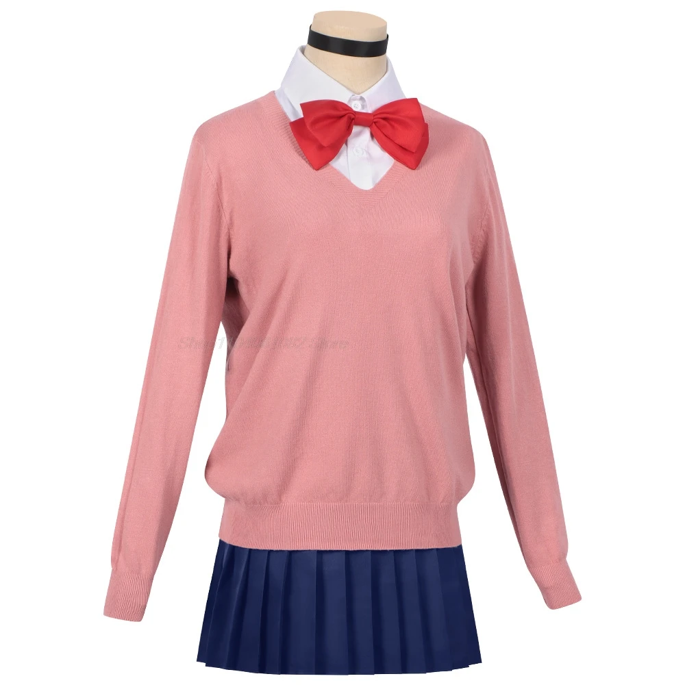 Momo Ayase Cosplay Costume Wig Anime Dandadan School JK Uniform Earrings Pink Sweater Skirt Halloween Party Women