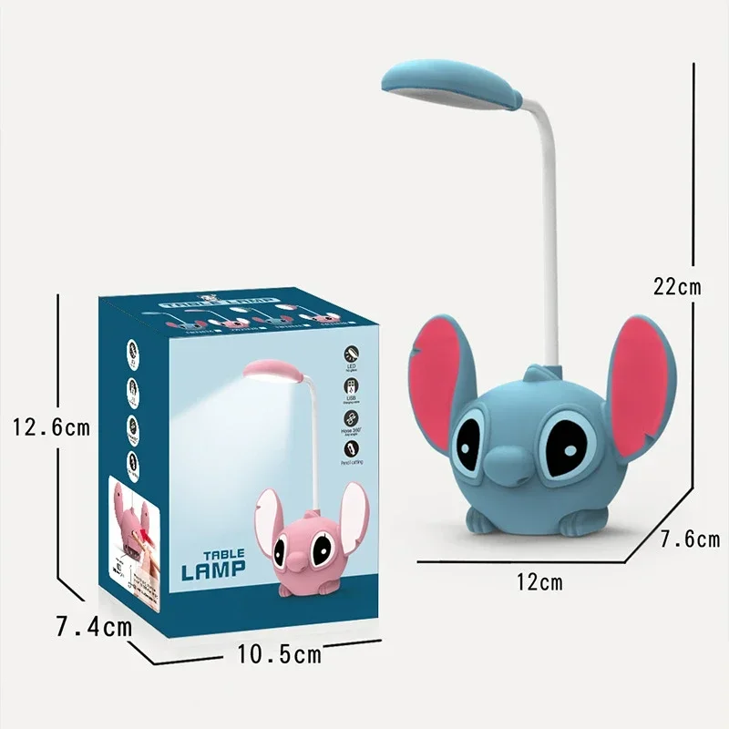 Lampe de bureau LED à chargement USB Disney Stitch, dessin animé mignon, étude, protection des yeux, veilleuse, décoration de chambre, fille et enfant, cadeaux de vacances