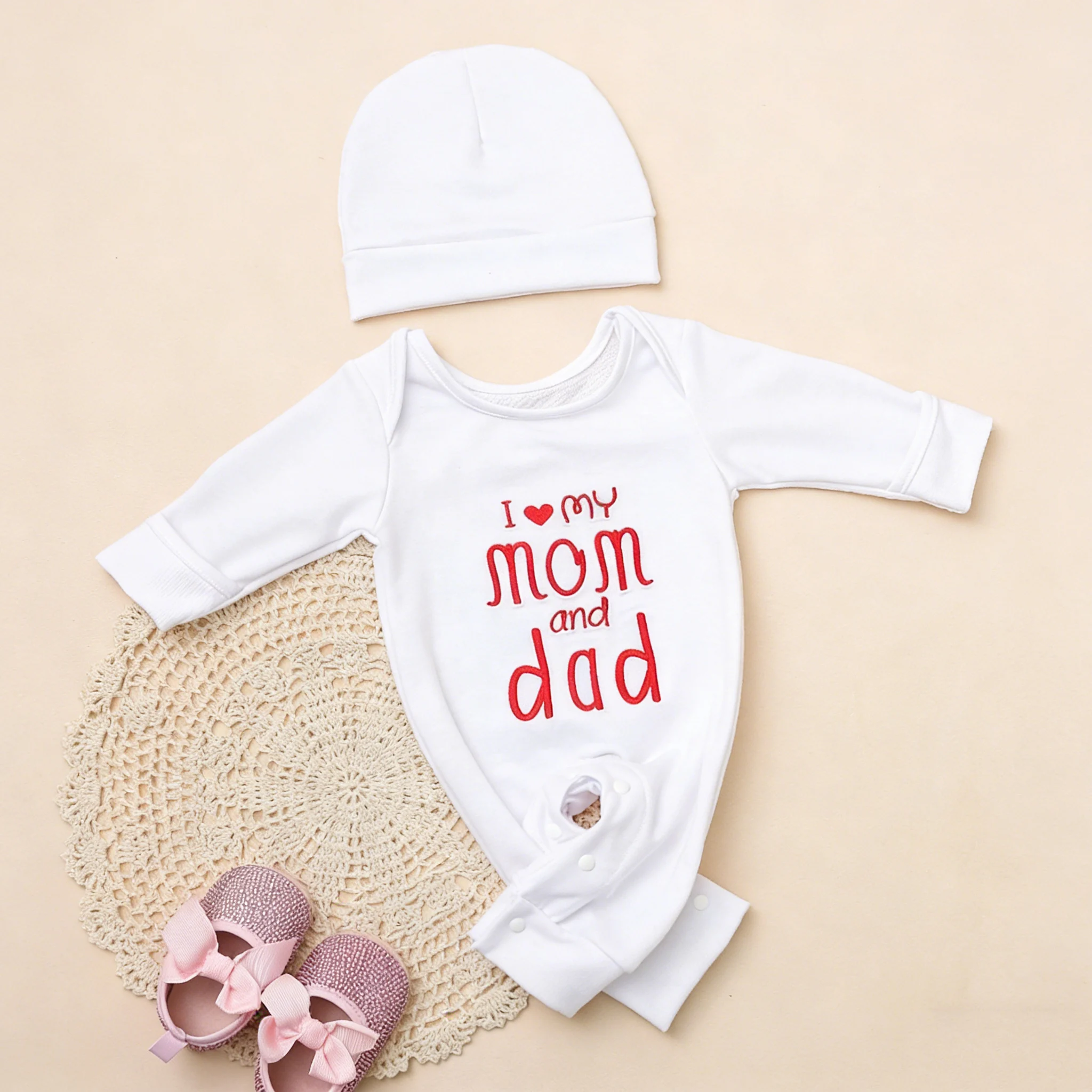 Ylsteed Newborn Photography Bodysuit Toddler Baby With Button Long Sleeves Romper Letter Print Jumpsui Hat Coming Home Outfit-HD - view 5
