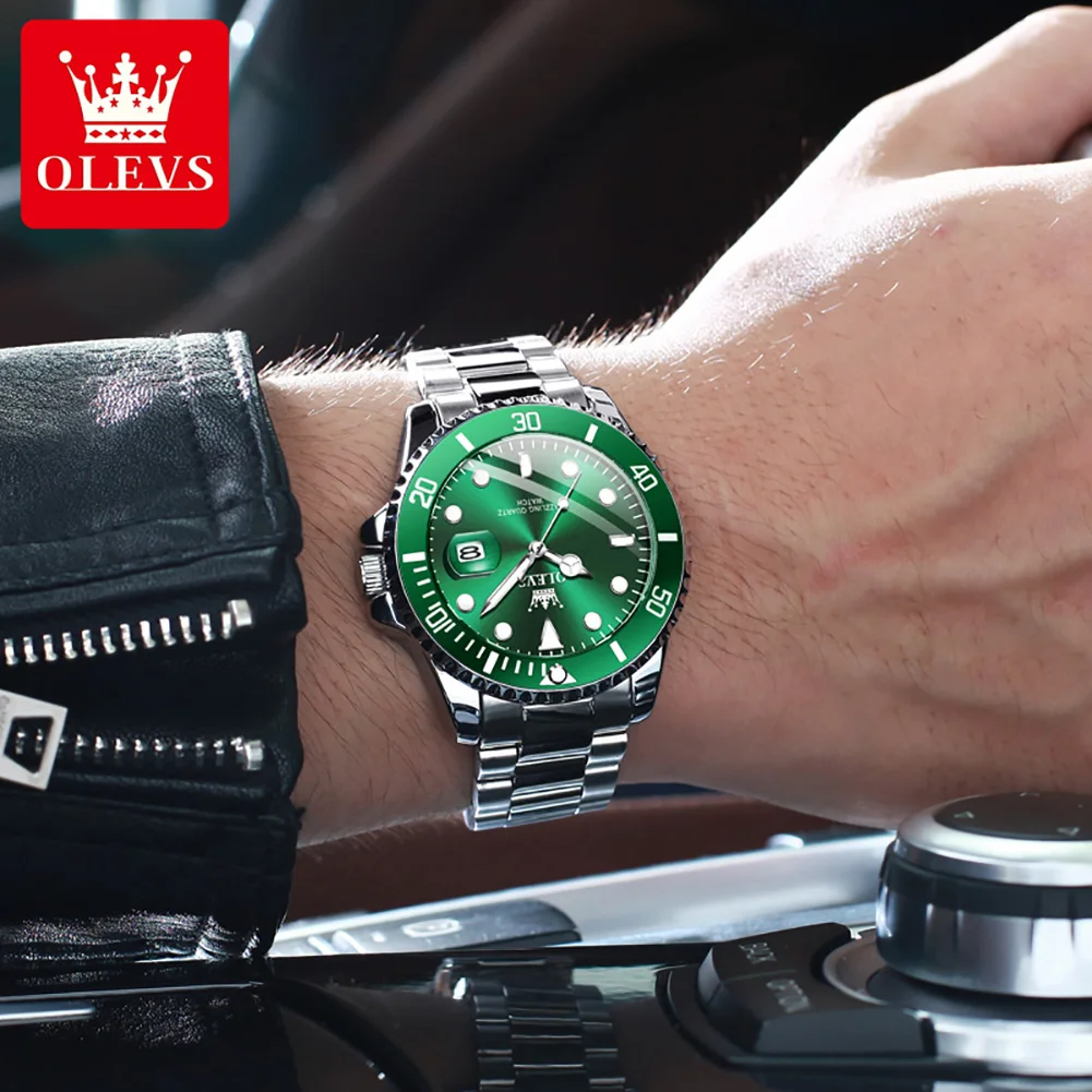 OLEVS-Reloj de acero inoxidable para hombre, cronógrafo de cuarzo, con diseño de fantasma de agua azul, marca superior de lujo