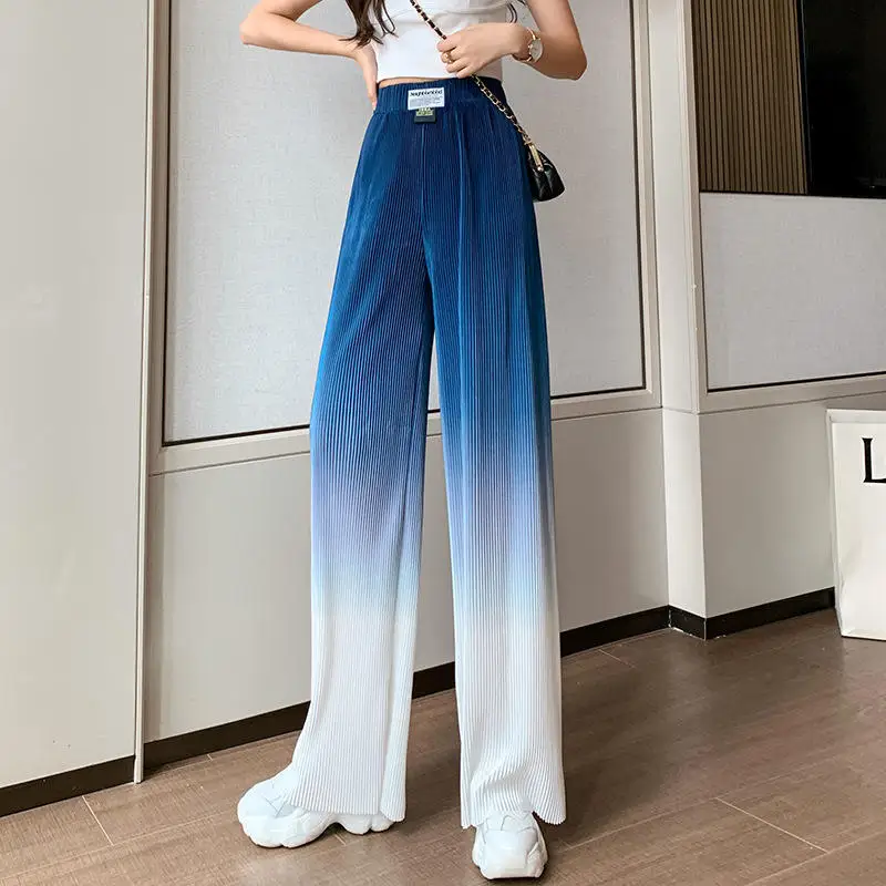 Southeast Asian Gradient Color Women's Summer Thin Stripe Loose Floor-Length Drape Casual Pants Slimming Effect