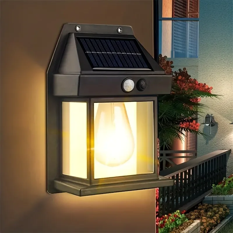 

Solar Tungsten Filament Lamp Outdoor Waterproof Intelligent Induction Wall Lamp Courtyard Garden Villa Lighting Night Light