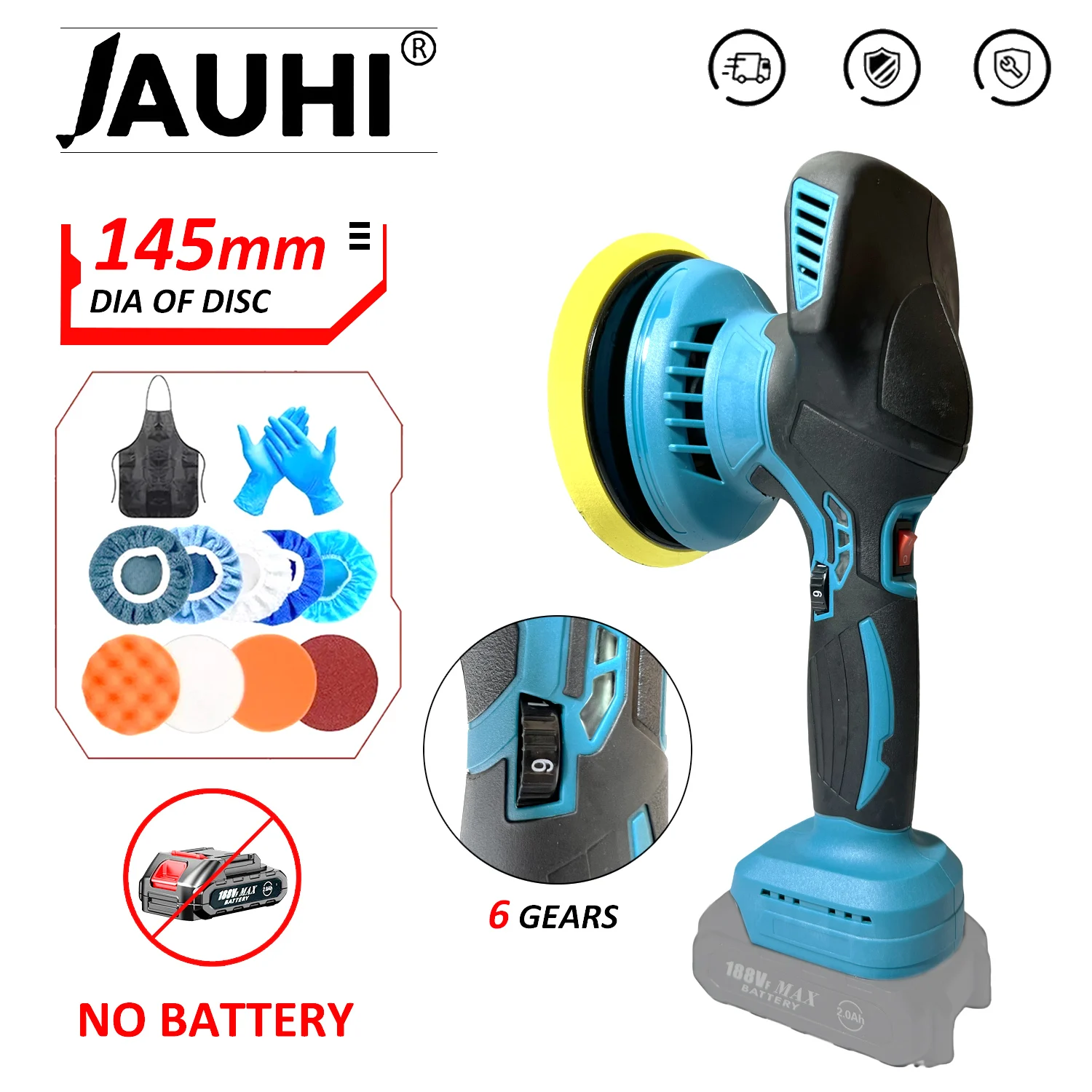 

JAUHI 18v Cordless Car Polisher 6 Gear Electric Auto Polishing Machine Multifunction Metal Waxing Wood Sanding Rust Removal Tool