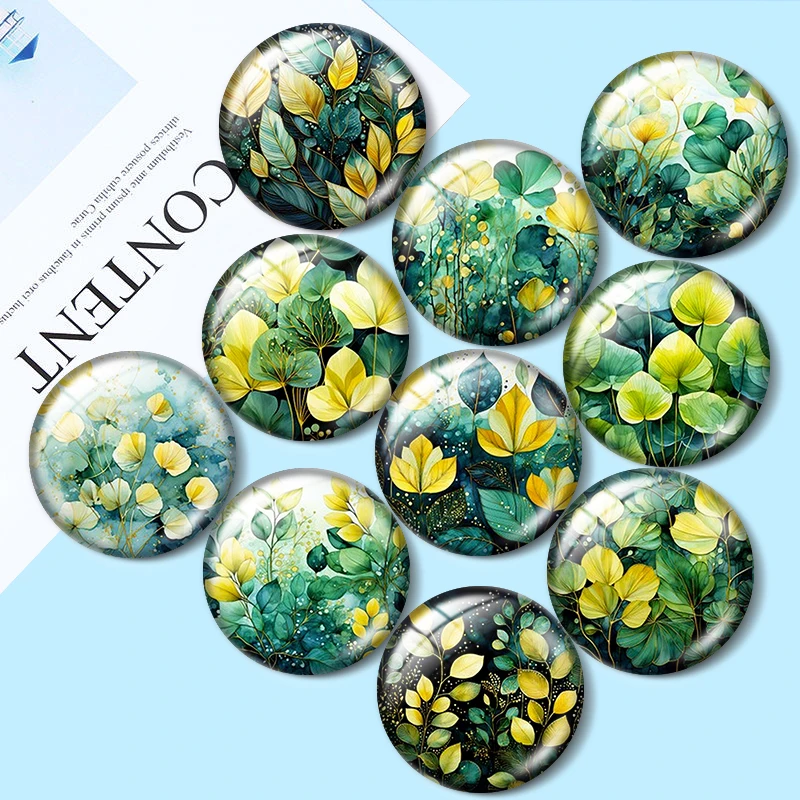 Watercolor green plants 10pcs 12mm/16mm/18mm/25mm Round Photo Glass Cabochon Demo Flat Back Making findings Price: CNY 12.48 / p