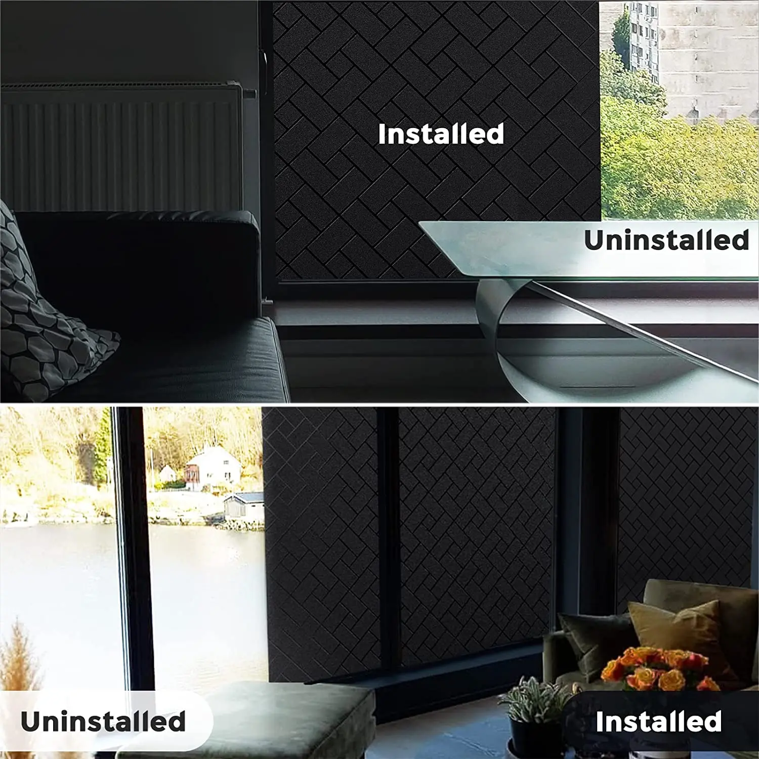 مجموع تعتيم نافذة فيلم 100% ضوء الشمس حجب تغطي سواد الخصوصية التحكم في الحرارة ثابت تتشبث للإزالة لا الغراء مكافحة #3