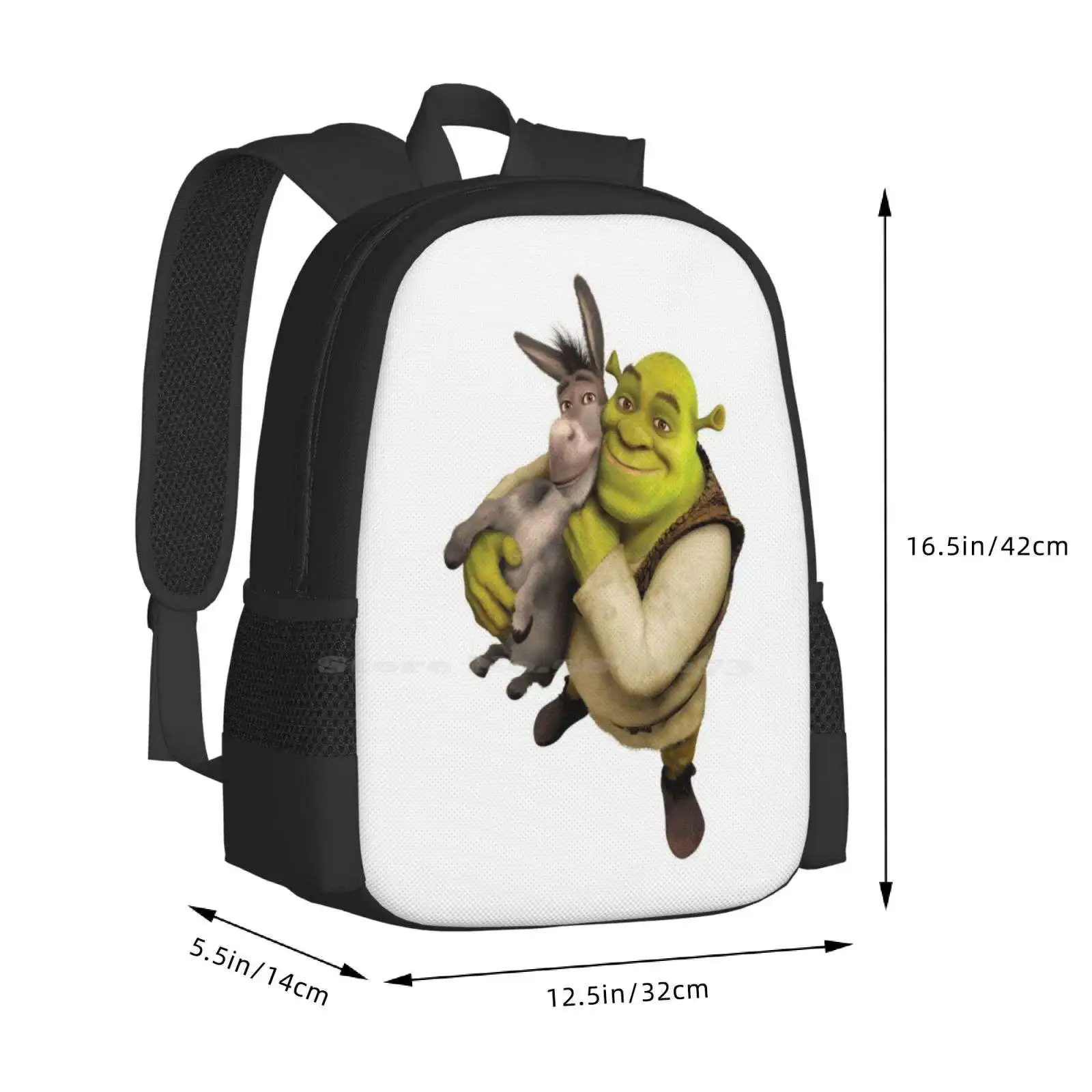 Shrek e Burro Mochila para Escola Estudantil, Bolsa de Viagem Laptop, Princesa Fiona Farquaad Lord, Gato de Botas