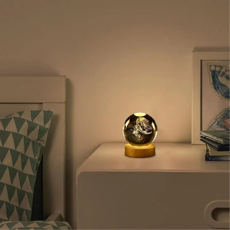 Crystal Ball Lamp Chic Globe Nightlight Decorative Crystal Ball With LED Base Etched Glass Animal Lamp Figurines For Living Room