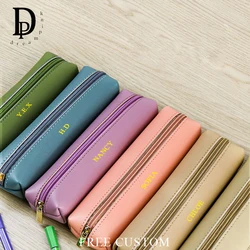 Custom Name Lovely Pencil Case Engrave Initials Fashion PU Leather Zipper Pen Bag Pensenalized Portable Storage Bags Mini Gift
