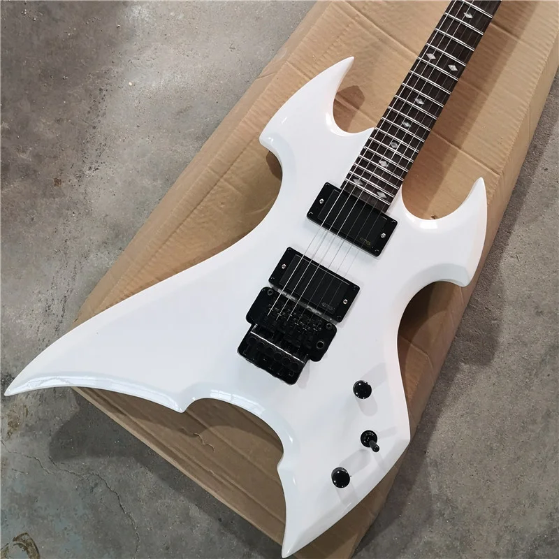 Strange Shaped 6-String Electric Guitar White Paint Black Accessories Unique Form Music Instrument