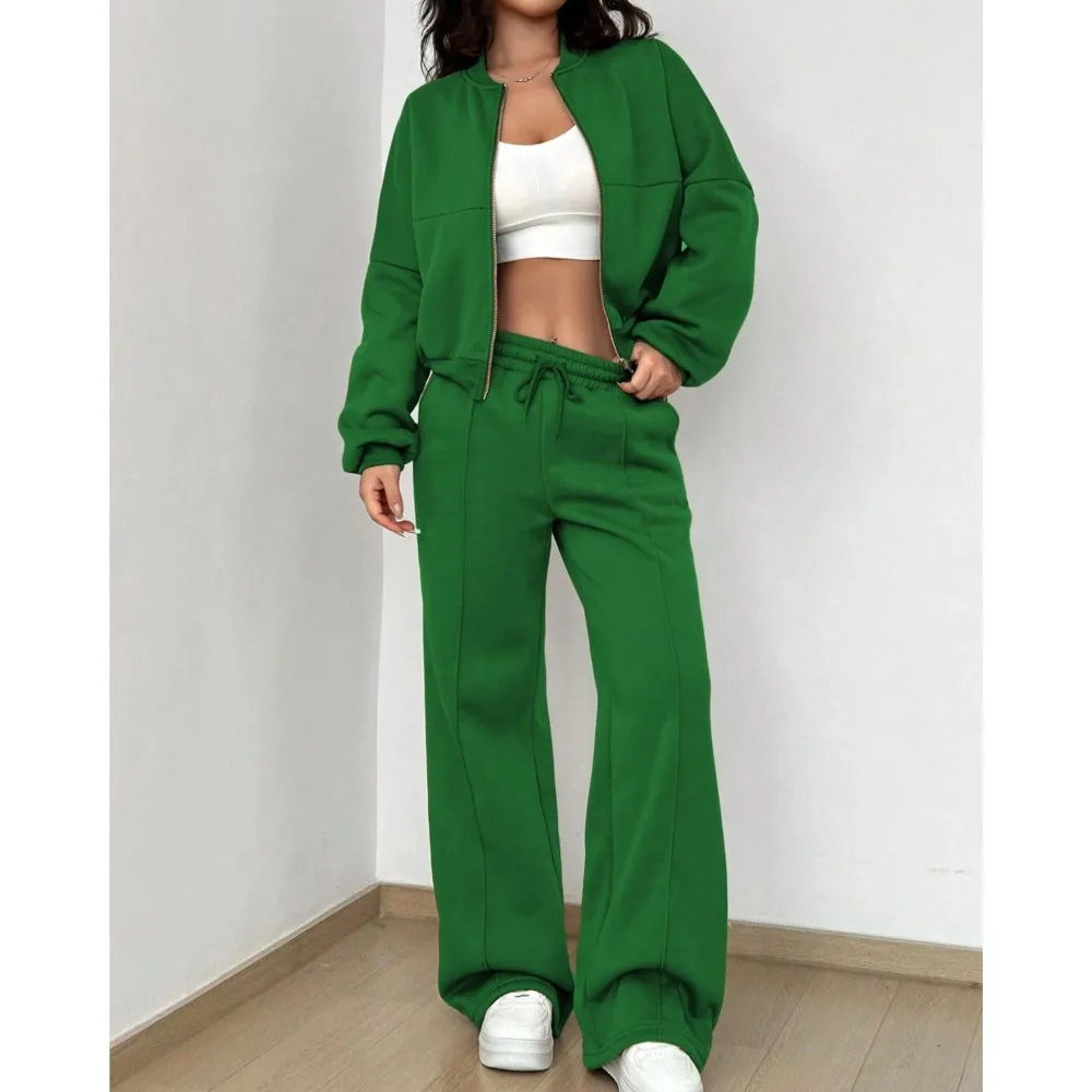 Casual Solid Color Hoodie And Pants Set For Autumn 2024 New Cardigan Zipper Slim Fit Elastic Two-piece Sets For Women Streetwear