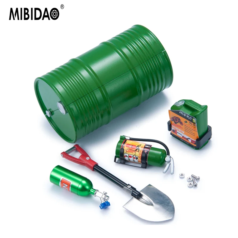 MIBIDAO RC Car Simulated Oil Drum Fire Extinguisher Mini Shovel Decoration Tools For 1/10 SCX10 90046 TRX4 TRX6 D90 MST