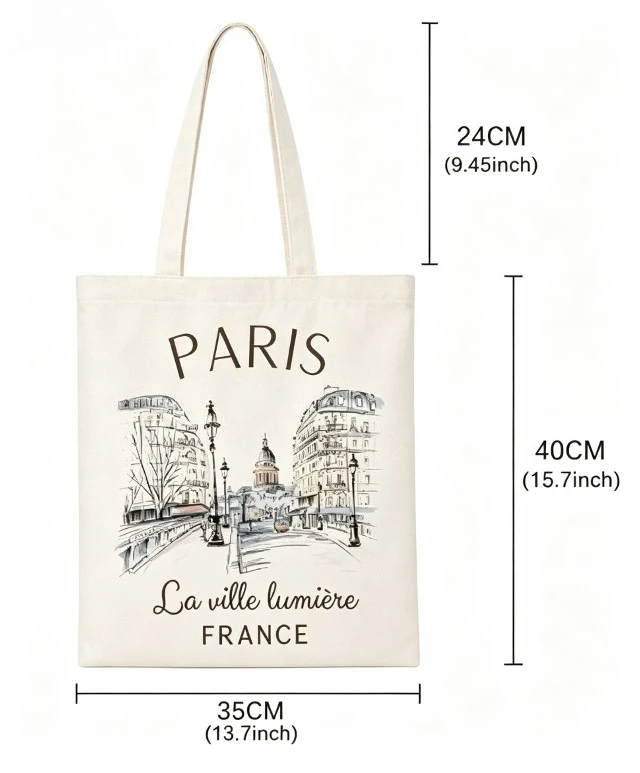Vintage Paris Street Sketch Canvas Tote Bag France La Ville Lumiere Graphic  Reusable Shopping Handbag Travel Souvenir Gift