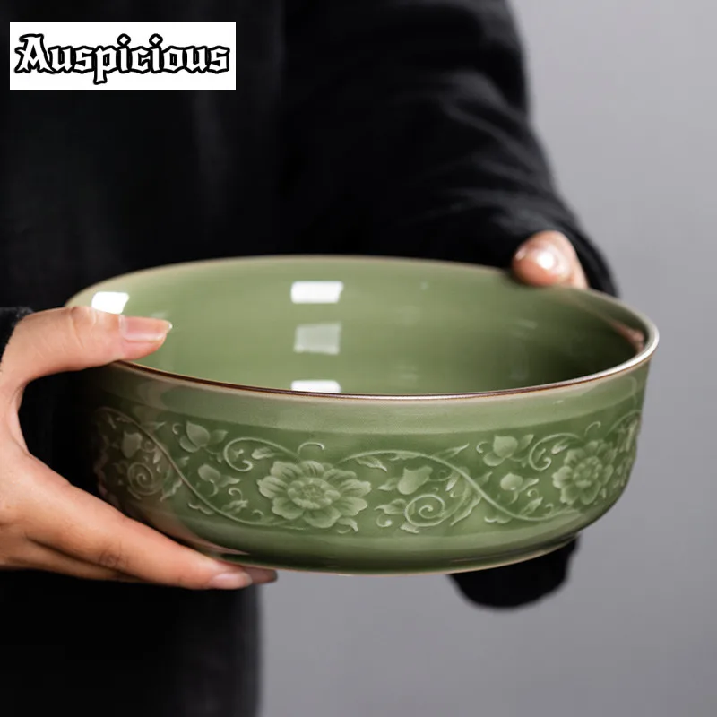 

Large Longquan Celadon Antique Branch Pattern Jianshui Brush Cleaner Tea Wash Tea Dust Cylinder Barrel Chaxi Teaware Ornaments