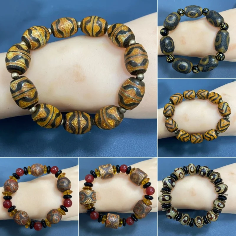 a Natural Agate Original Stone Tibet Old Three Nine Eyes Sky Beads Diy Hand Woven