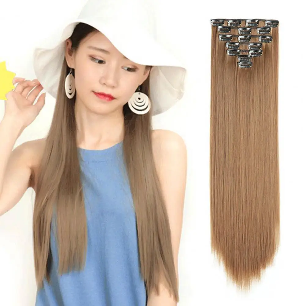 

7 Pcs Wig Straight Hair Smooth Soft Hair Extensions Long Seamless Anti-slip Synthetic Full Head Clip Artificial Hair Pieces