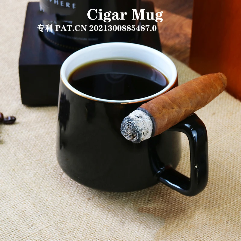 

Portable Cigar Ashtray Classic Ceramic Cigar Cup 1 Rest Holder Mug Round 1 Ash Slot Gift Box for cigar Accessories