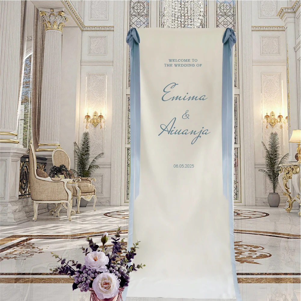 Wedding Customization, Welcome Sign, Wedding Sign Fabric, Wedding Sign, White, Free Ribbon Event Decoration, Wedding Decoration Flag, Bride Wedding, Outdoor Wedding