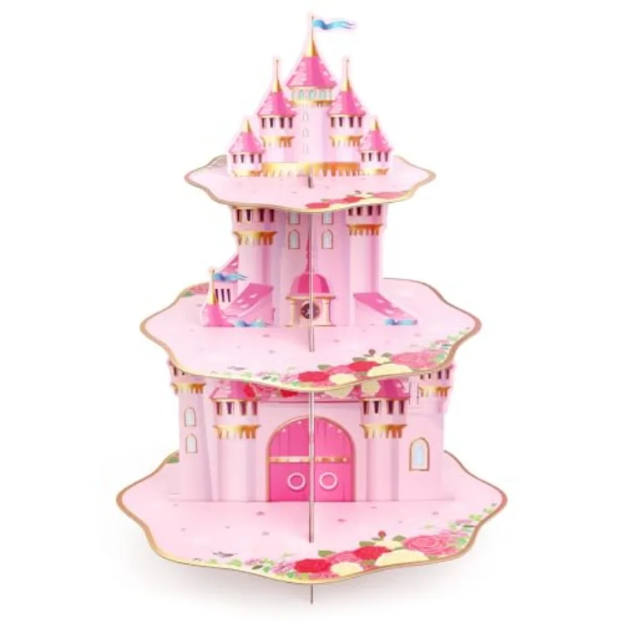 3 Tier Cupcake Stand Birthday Party Decorations Pink Castle Cupcake Stand for Girl Birthday Cake Decorations Pink Themed Desser