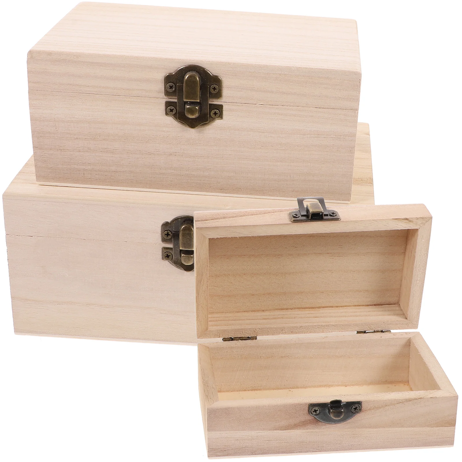 

1 Set/3 Pcs Unfinished Wooden Case Creative Multi-function Box DIY Graffiti Supplies Storage Lock Case for Home Shop Adults Kids