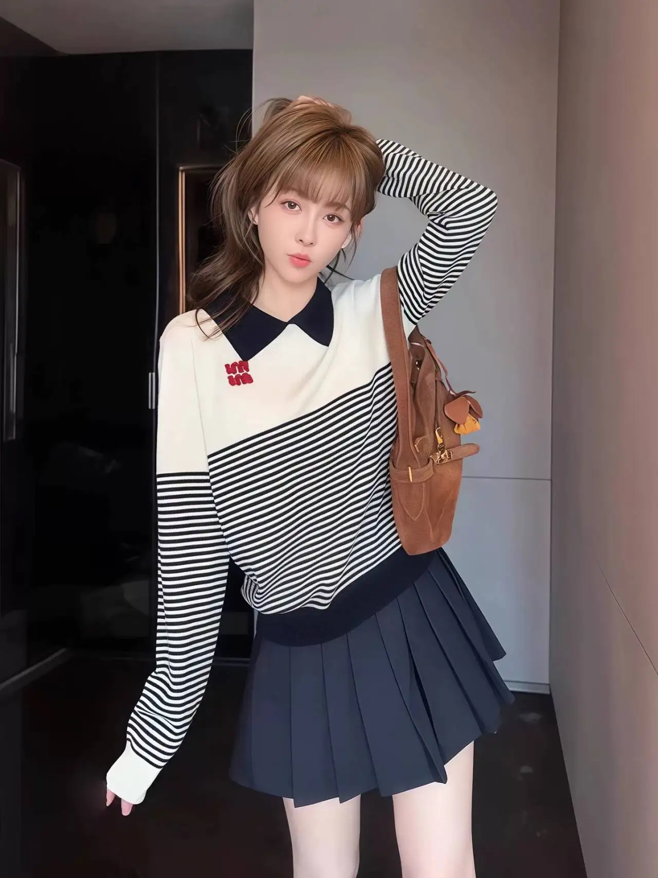 

Корейский полосатый трикотаж, женский свободный длинный све, внутренняя одежда, базовый топ, осенний новый Sle, повседневный, ленивый, с эффектом похудения