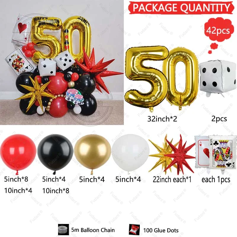 41 Stuks Poker Harten Q Folie Ballonnen Dobbelstenen Folie Ballon Casino Thema Party Volwassen Verjaardag Decor Las Vegas Party Poker thema Party