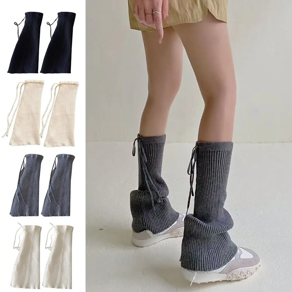 

New Solid Color Leg Covers Straps Design Warm Knitted Leg Warmers Foot Cover