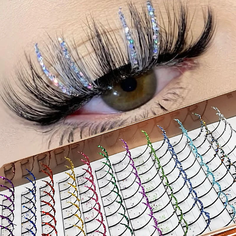 Mix 12 Color Glitter Lashes Fluffy Streaks Cosplay Makeup Beauty Individual Eyelashes Extension Wholesale Supplier Free Shipping