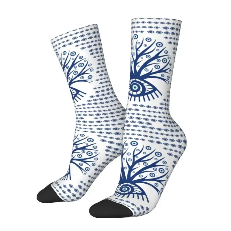 Greek Evil Eye Mati Mataki Matiasma Dress Socks Men Women Warm Breathable Funny Novelty Mystic Tree of Life Crazy Crew Socks