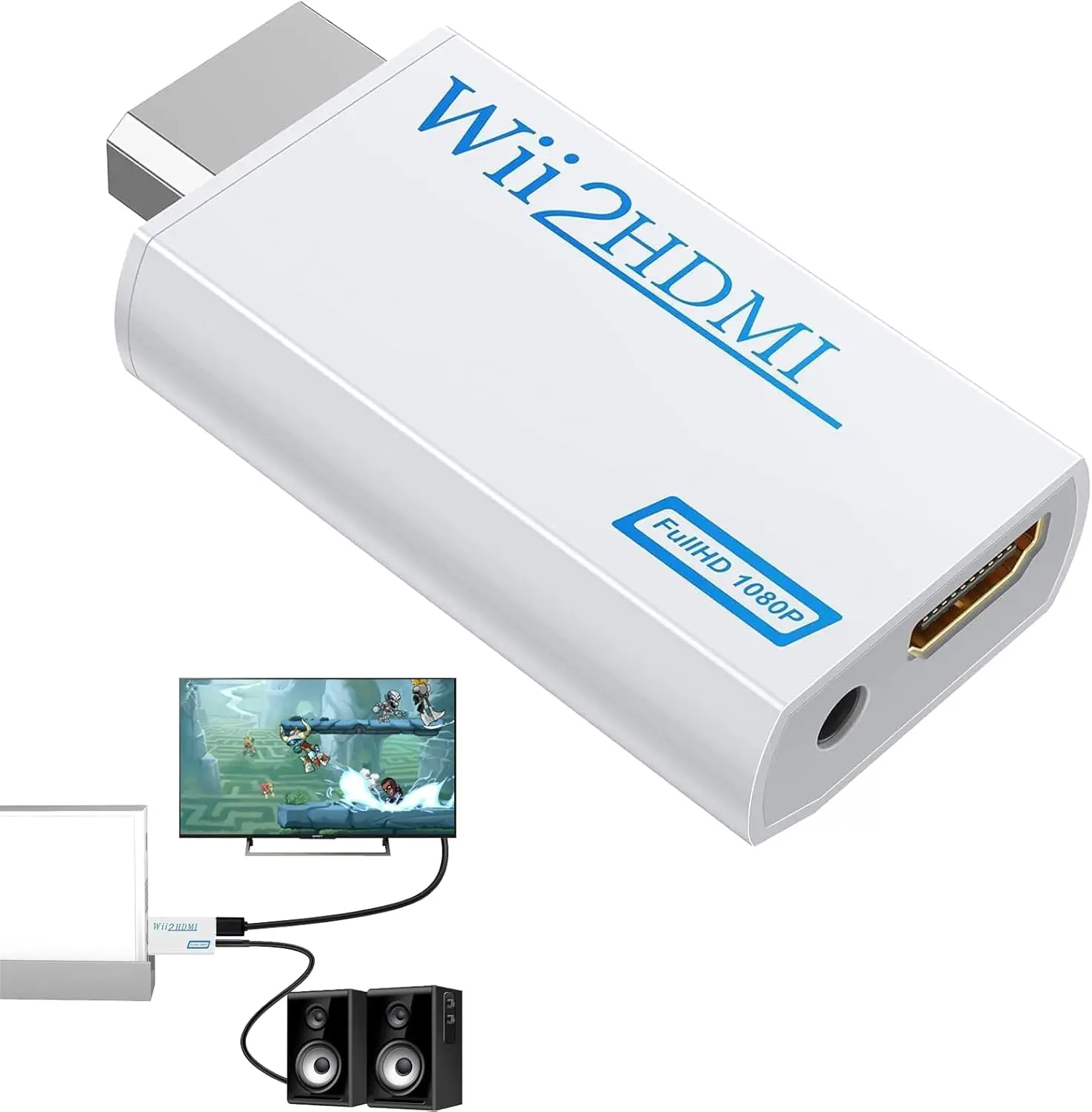 High Definition TV Wii HDMI Adapter, Compatible With Monitors and Projectors, Supports NTSC/PAL 480i/480p/576i/720p/1080p