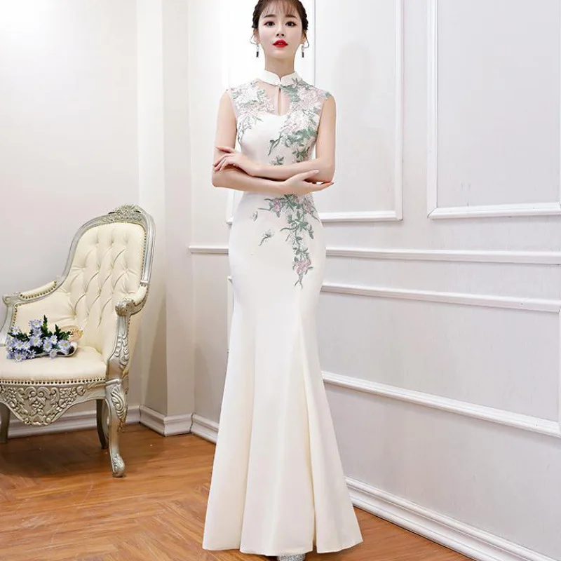 Elegant Female Qipao Retro Mandarin Collar Cheongsam Sexy Chinese Style Mermaid Evening Party Dress Applique Vestidos De Festa