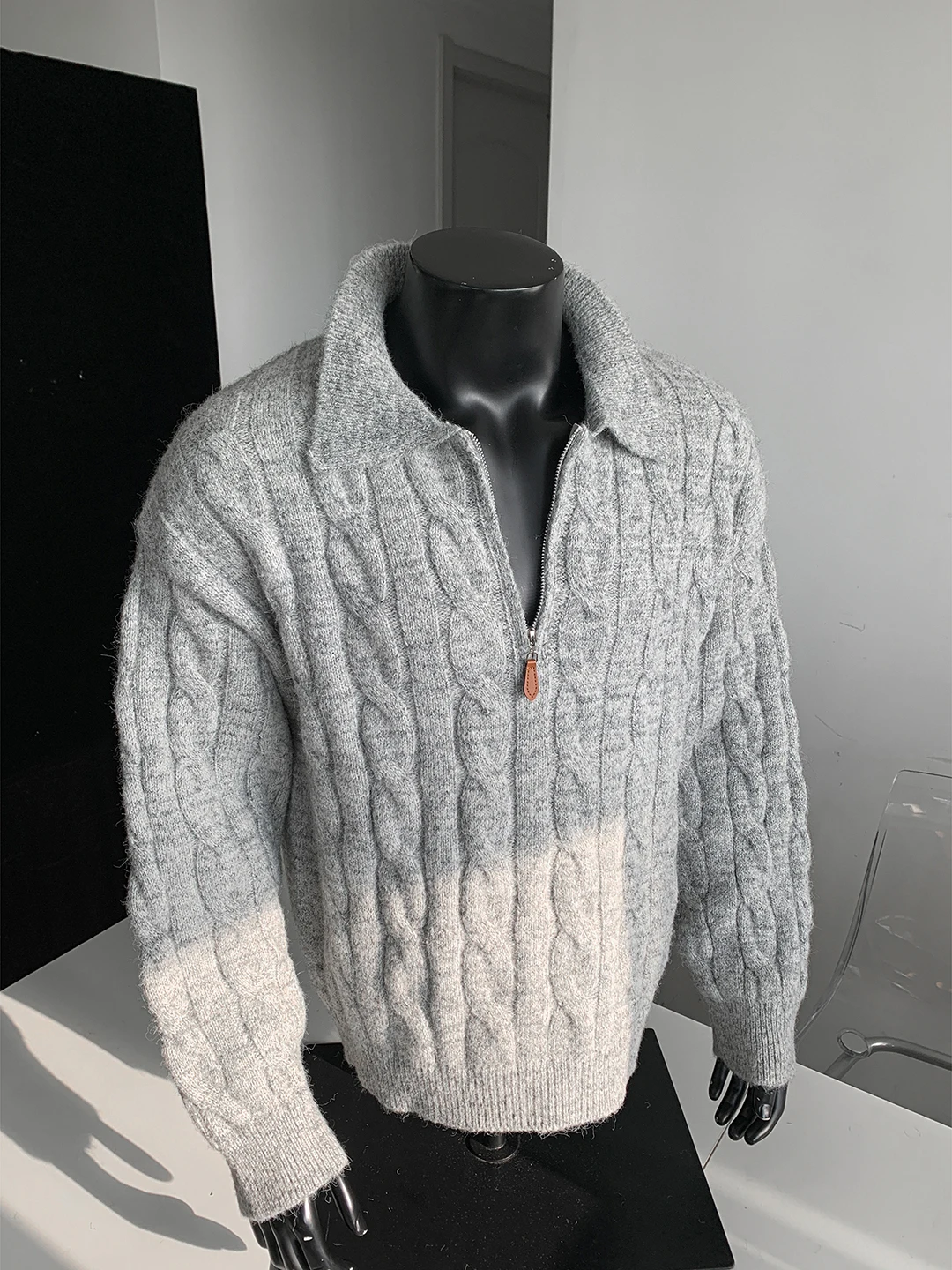 

Light ey f Zip Knitted Sweater Men's Autumn Winter Loose Fit Collar Inner Wear Casual Comfortable Soft Material