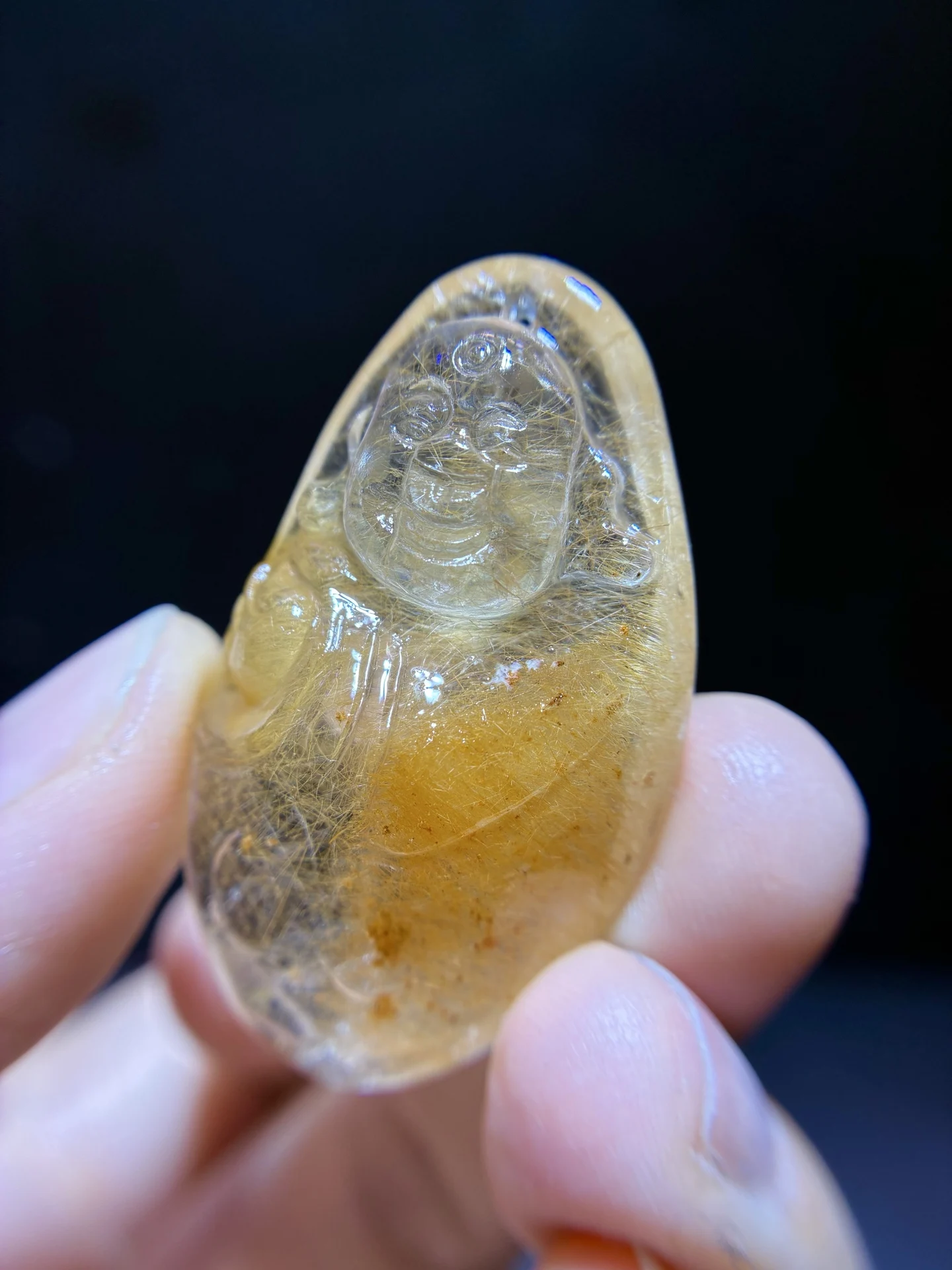 Natural Yellow Rabbit Rutilated Quartz Pendant 43/24.6/12.2mm Buddha Yellow Rutilated Quartz  Men Women Brazil AAAAAAA