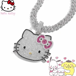 Hello Kitty Hip Hop Necklace Anime Pendant Ins Fashion Trendsetter Hip Hop Men and Women Zircon Powder Solid Necklace Cute Gift