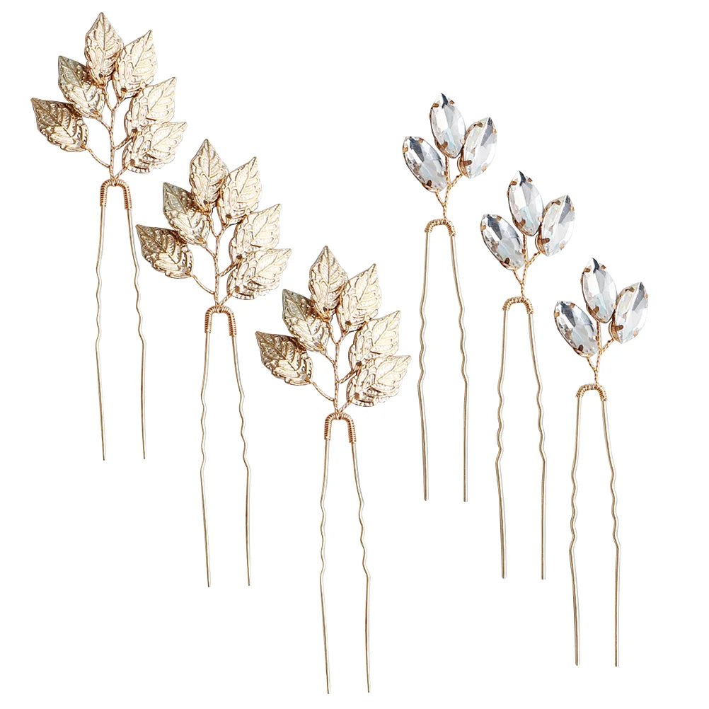 

6 Pcs Crystal Hairpin Bride Headdress Clip Wedding Bridal Rhinestone Bobby Pins Barrettes Leaf