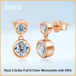 EWYA Bezel Full 2.6cttw D Color Moissanite Drop Earrings for Women S925 Silver Plated 18K Rose Gold Bubble Diamond Stud Earring