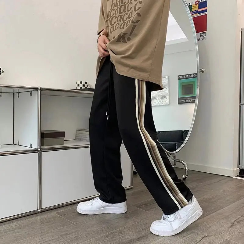 2022 New Arrivals Striped Vintage Green Casual Men Tracksuit Pants All-match Sweatpants Male Baggy Women Straight Long Trousers