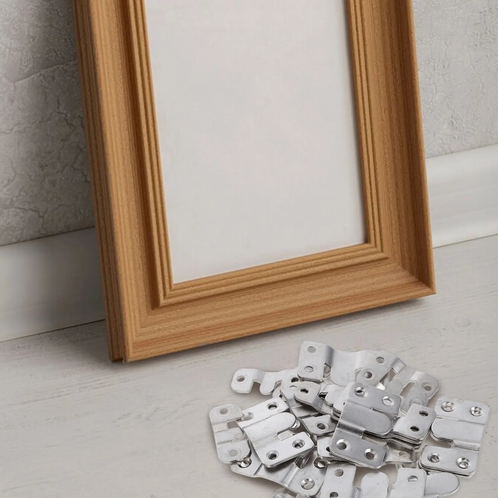 32Pcs Interlocking Mirror Frame Hanging Buckle Flush Mount Brackets Heavy Duty Picture Hanging Hooks Stainless Steel Wall Mount