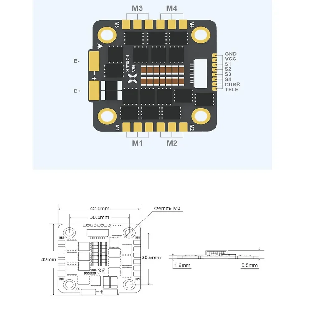 Foxeer Reaper 65A 3-8S ESC 128K BLHELI32 4in1 فرش ESC DSHOT1200 30X30mm ل RC FPV سباق الطائرة بدون طيار DIY