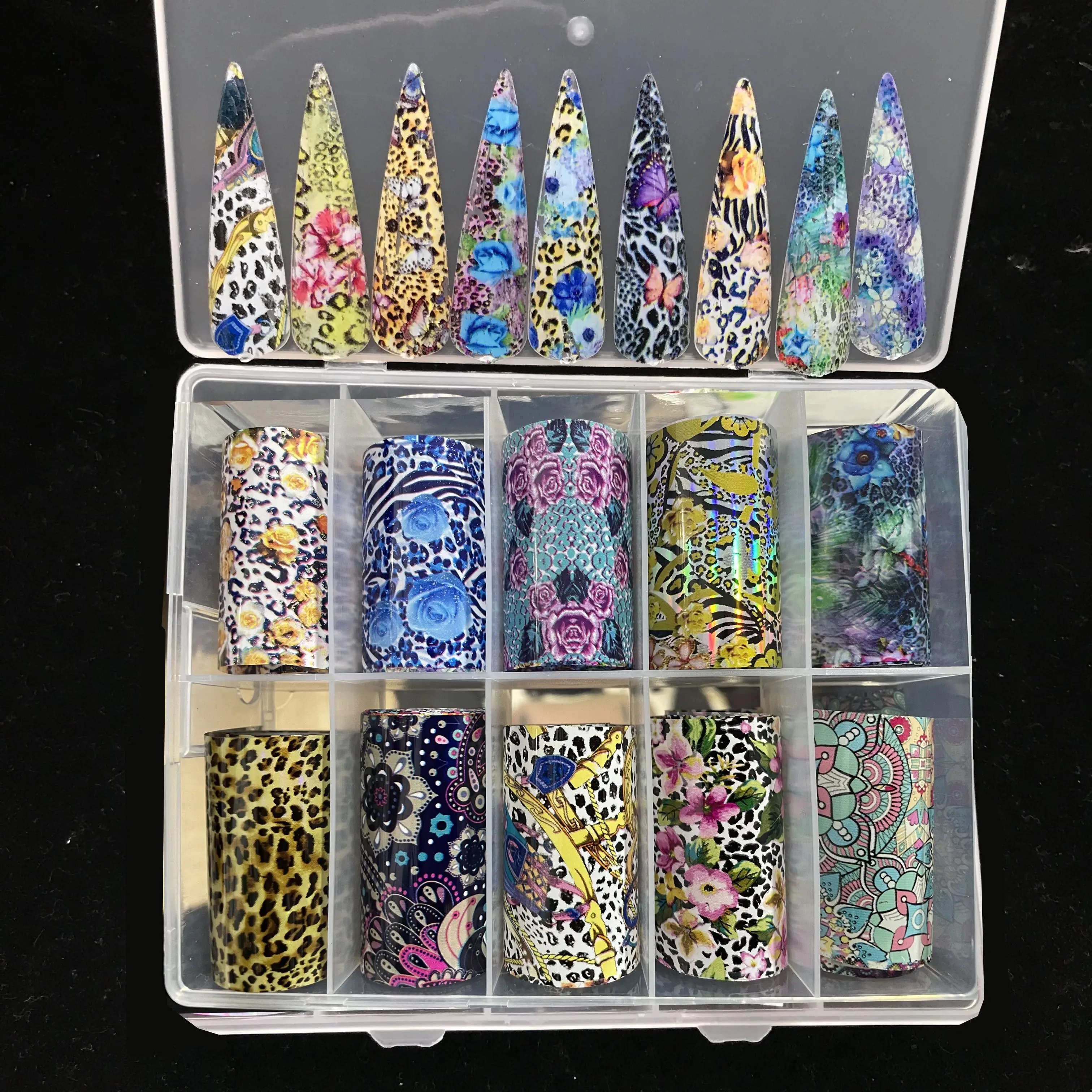 Neue Blumen-Nagelfolien für Transferpapier-Aufkleber, Florale Klebefolien, Frucht-Nagelwraps, Fisch-DIY-Wassermarmor-Nagelkunst-Dekorationen