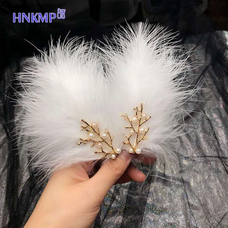 2Pcs Fairy White Feather Hair Clip Headdress Wedding For women Girls Daily Personality Sweet Feather Barrettes Hair Accessories