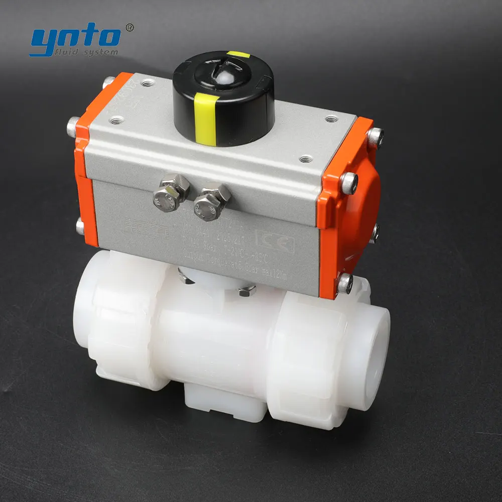 YNTO CE Certified Pneumatic Double-Acting Ball Valve PVDF Corrosion & Heat Resistant for Chemical Pharma Fast Actuation Safety