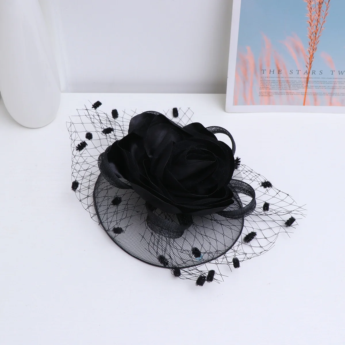 

Vintage Flower Hair Clip Black Gauze Cloth Barrette Hat Hairpin For Girl Lady Party Festival Daily Wear Lightweight Fine