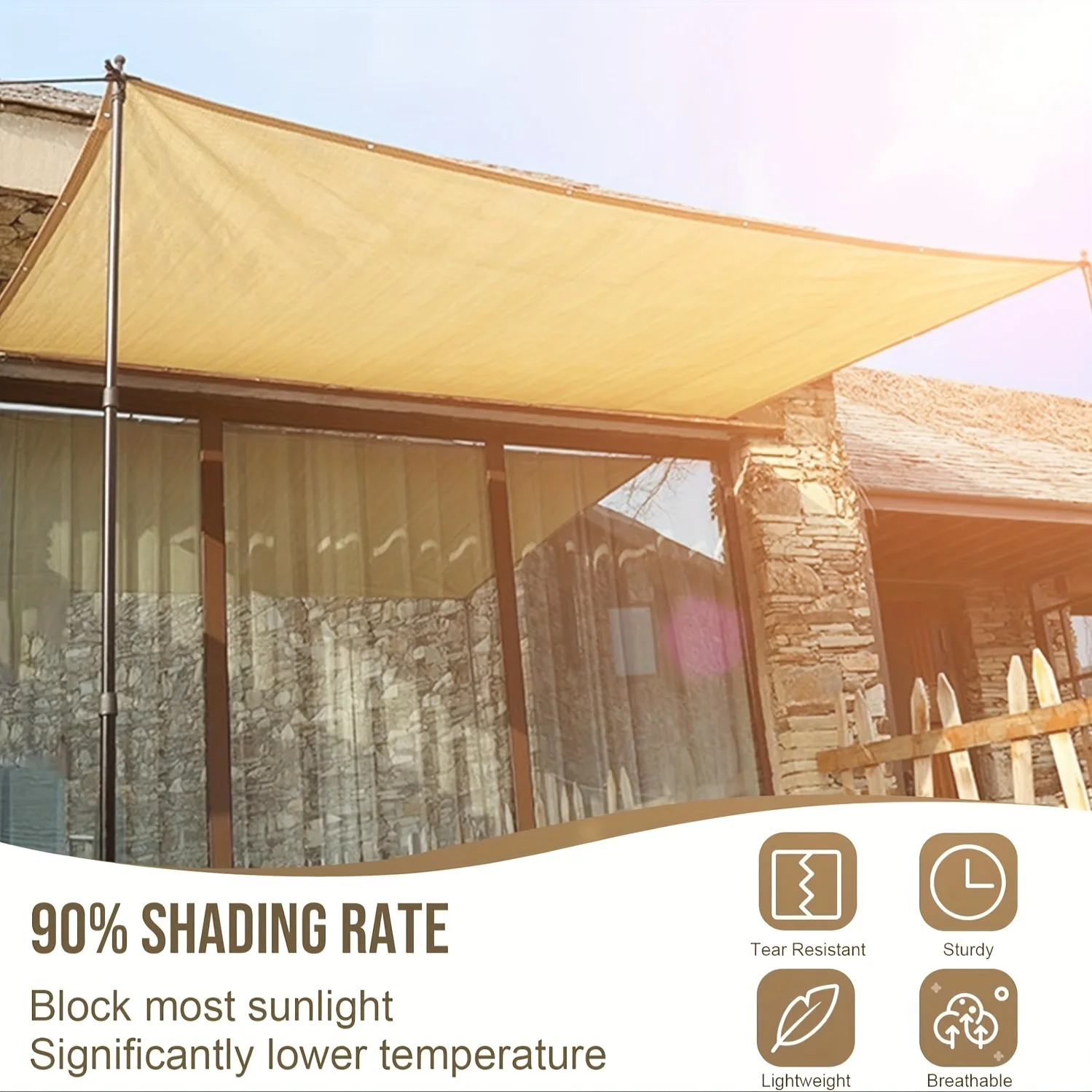 شبكة المظلة المعززة للشرفة مصنوعة من Hdpe عالية الكثافة مع معالجة سميكة، تتميز بتأثير تظليل احترافي