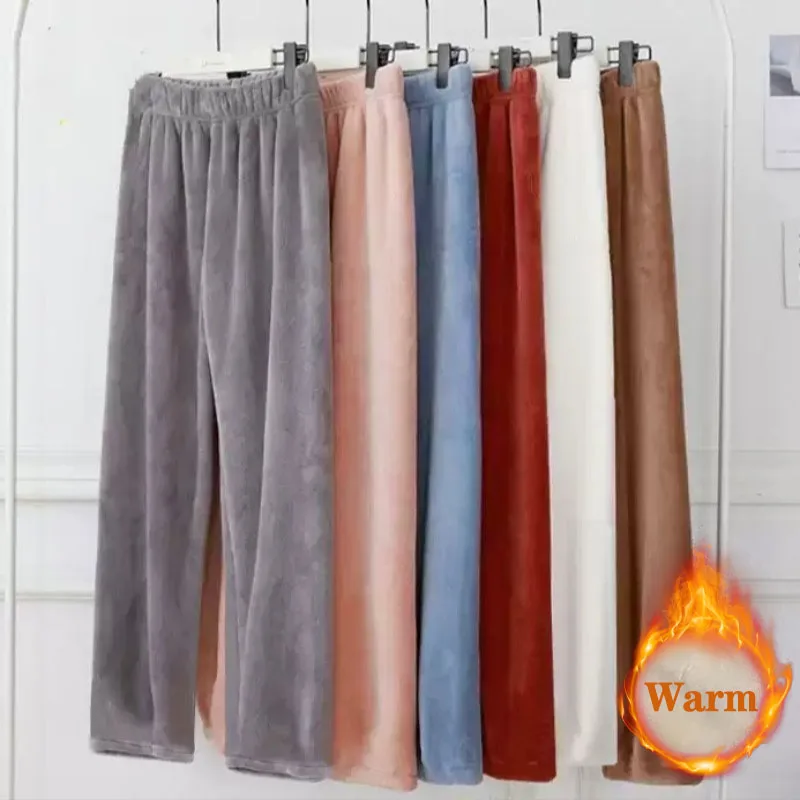 

88-154 фунта для мужчин и женщин, пижамные штаны из кораллового флиса, толстые плюшевые широкие штанины для домашней и уличной одежды, зимний домашний комфорт, ленивый стиль